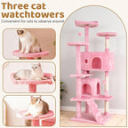 BestOffice 54 Inch Cat Tree, Multi-Level Cat Tower with Condo, Perches, Sisal Scratching Posts, Climbing Ladder,Indoor Activity Center Play House for Kittens & Adult Cats, Pink