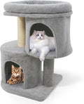 Tangkula Small Cat Tree for Indoor Cats, 26 Inch Cat Tower with Sisal Scratching Posts, Dual Cat Condos with Large Padded Push Perch, Modern Cat Climbing Furniture Activity Center (Light Grey)