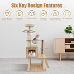 Cat Tower Floor Mount Cat Tree 55.1 in Multi-Level Cat Condos with Scratching Post and Comfortable Plush Hammock 5 Tires Cat Tree for Indoor Cats