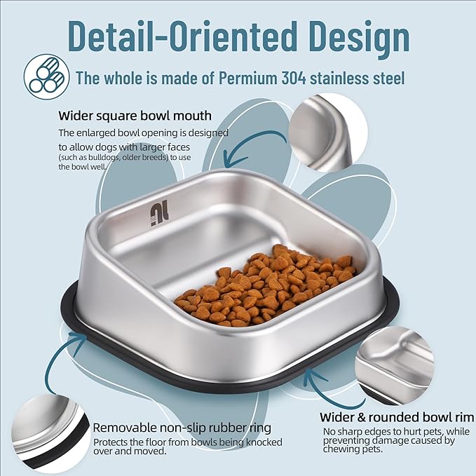 Nicelock Stainless Steel Dog Bowl, Slanted Dog Bowls, Tilted Angle Bulldog Feeder, Non-Slip & Non-Spill & Premium Material & Easier to Eat, for Flat-Faced Dog Breeds or Cats