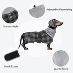 Dachshund Coats Waterproof Suitable for Dachshunds Sausage Weiner Dog Winter Coat Padded Fleece Puppy Snowsuit with Adjustable Bands Reflective Stripe - Plaid Green - S