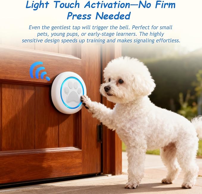 Soft Ring Dog Potty Bell for Training – Wht Wireless Dog Door Bell with 1000ft Range, LED Alert, 60 Tones, Waterproof Dog Bells to Go Outside – Bell for Dogs to Ring to Go Potty(1 Bell & 1 Receiver)