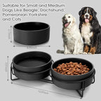 Ceramic Dog and Cat Bowl Set with Stand, 3.6 Cups Dog Food and Water Bowl Suitable for Small and Medium Pets (28.7oz Black)