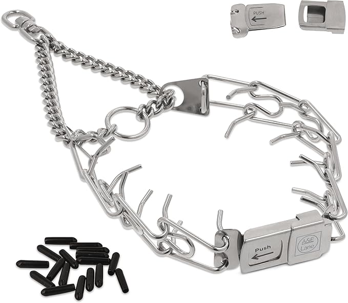Prong Collar for Dogs - Easy Buckle Prong Collar - 3mm Stainless Steel No Pull Chain Collars - Quick Release Dog Collar - (14 to 20” Neck) Adjustable Dog Training Collars for Large to Medium Size Dogs