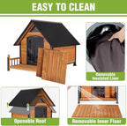 GUTINNEEN Large Heated Dog House Outdoor Insulated Dog Kennel Weatherproof Dog Shelter with Safe Heating Pad, Chew-Proof Metal Frame, Thermal Liner for Large Dog Breeds, 37.4" L x 50.9" D x 37.2" H