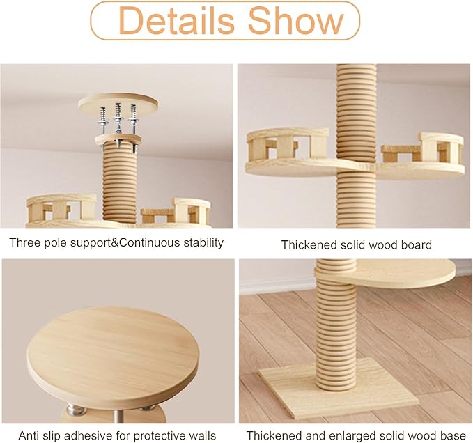 Tall Ceiling Cat Tree, Height Adjustable 6-Tier Hemp Scratching Post for Indoor and Outdoor Use - Sturdy Cat Activity Tower for Large Cats 1 Set 1 Set