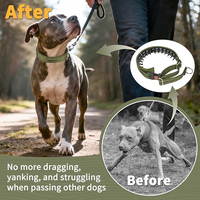 Mayerzon Martingale No Pull Collar for Medium Large Dogs German Shepherd Doberman Pitbull, Patented Anti Pull Correction Dog Collar for Safety Walking Training, Reflective, Adjustable(M/L, Army Green)