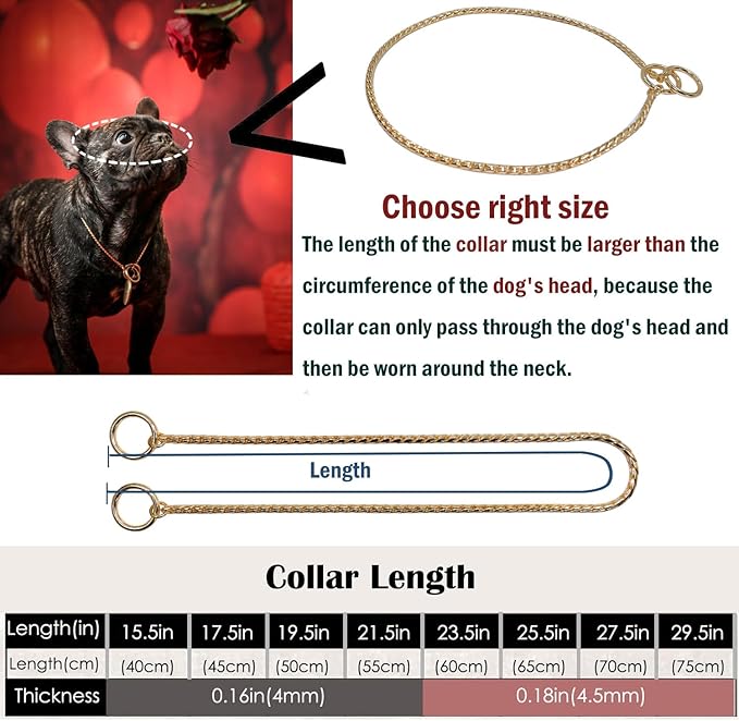 Heavy Duty Dog Choke Collar Slip Dog P Chain Snake Collar Plating Anti-Rust Dog Training Collars for Small Large Dogs Black/Gold/Silver/Rose Gold 15.5in-29.5in (21.5in, Gold)