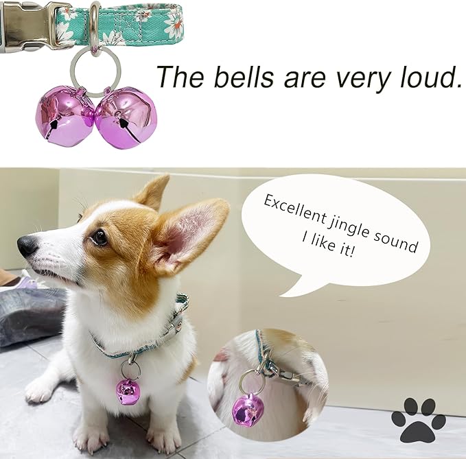 Large Dog Bells, Collar Loud Bells, Pet Tracker & Training, Handmade Metal(Pink)