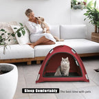 Open Design Pet Tent, Cozy Monitoring Bed for Cats & Puppies, Breathable Mesh Walls for Security & Ventilation, Indoor Outdoor Travel, Red