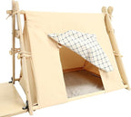 Cat Tree with Tent, 2-in-1 Cat Bed & Scratching Post, 29.5in Jute Coconut Tree with Hanging Toys, Large Cat Cave Bed 21.6x16.9in, Double-Sided Pad, Roll-up Curtain