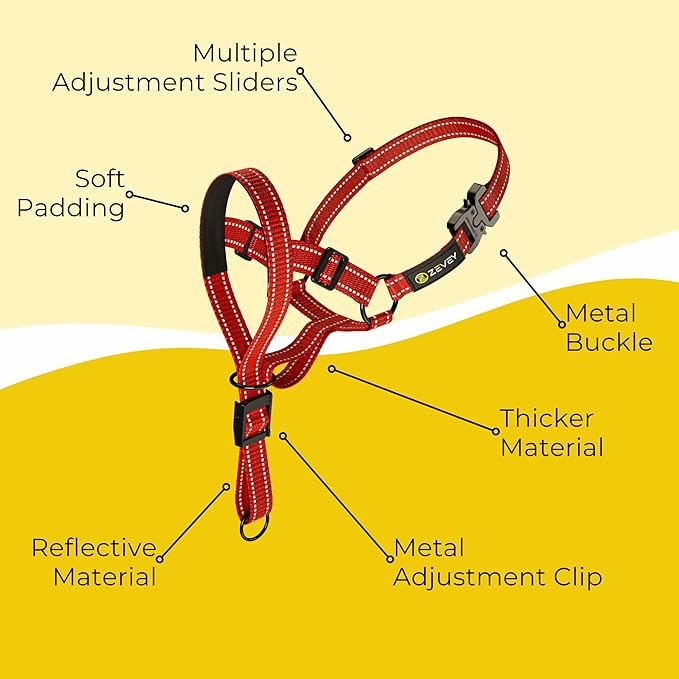 Dog Headcollar with Leash and Safety Strap Stops Heavy Pulling On The Leash Padded Reflective Head Halter for Small Medium Large Dogs Adjustable Head Harness for Training and Walking, (XL, RED)