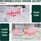 Kuoser Dog Winter Coat, Windproof Dog Fleece Jacket British Style Plaid Cold Weather Doggie Vest Coats, Reversible Cozy Warm Pet Clothes Apparel for Extra Large Size Dogs XXXL