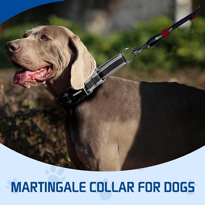 Kazazoo Reflective Martingale Collar for Dogs with Quick Release Buckle Adjustable Soft Durable Dog Collar for Small Medium Large No Pull Training Dog Collars-Black L