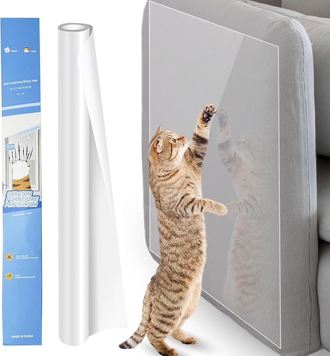 Cat Furniture Scratch Protector, Self-Adhesive Transparent Tape, Clear Scratch Guard for Sofa, Door & Furniture Protection (45x300cm)