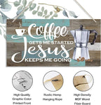 K7 Hanging Wooden Plaque Decor - Coffee Bar Sign, Jesus Keeps Me Going, Rustic Farmhouse Kitchen Wall Decor, 12x6 inch