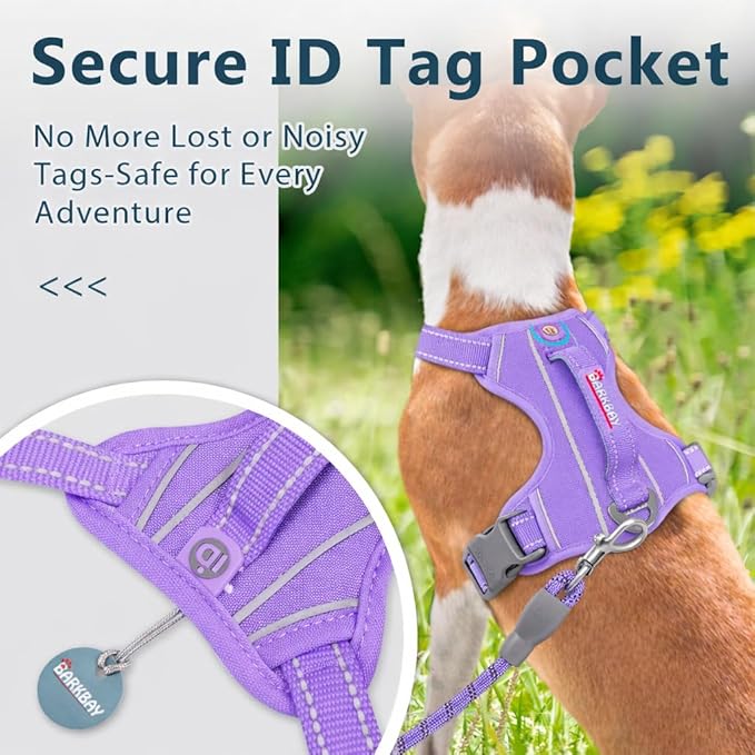 BARKBAY Dog Harness No Pull Oxford with ID Tag Pocket - Heavy Duty, Reflective, Easy Control for Large Dogs(Violet Purple Oxford,M)