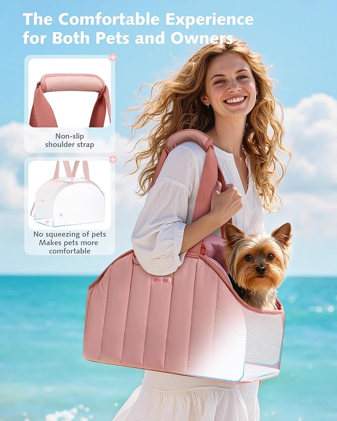 Pecute Dog Purse Carrier, Lightweight Dog Carriers for Small Dogs with Large Pockets, Dog Soft-Sided Carriers up to 6.6lbs, Pet Carrier for Puppy Cat, Suitable for Travel, Subway, Pink