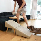 Dog ramp Steps for Couch, 18" Wide All-in-one Split Ottoman Dog ramp for Bed, Couch Height, Solid Wood, Gentle 23 Incline, pet ramp for Large and Small Dogs (Khaki, M)
