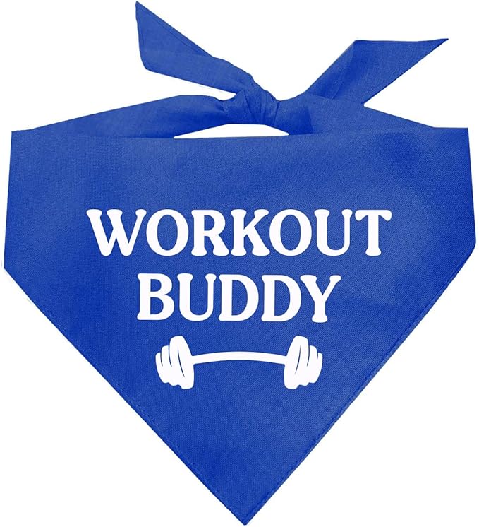 Workout Buddy Dog Bandana | 100% Cotton Adjustable Triangle | Made in USA | Workout | Sports | Gym | Royal, One Size (1095)