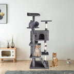 Cat Tree 53 inches Cat Tower for Indoor Cats Cat House with Replaceable and Removable Dangling Ball Cat Trees and Towers with Funny Toys, Light Gray