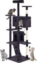 24/7 Shop at Home Court 70 inch Multi-Level Cute Cat Tree Tower with Dangling Ball and Scratching Posts for Indoor Cats Adults, Kitten Supplies, Pet House, Ash Gray