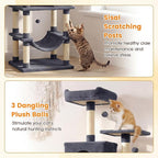 PETSITE 80-inch Tall Modern Cat Tree, Multi-Level Cat Tower with 2 Comfy Condos, Sisal Scratching Posts, Side Basket, Snug Hammock, and Dangling Balls, Ideal for Indoor Cats and Kittens (Dark Grey)