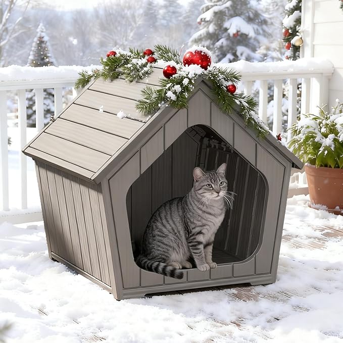 KAMABOKO Outdoor Cat House – Durable Pet Shelter with Ventilation for Indoor & Outdoor, Removable Roof, Easy to Clean, Comfortable Cozy Hideout for Cats(Gray)