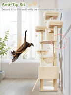 Taoqimiao 76-Inch Cat Tree with Scratching Posts,XXL Cat Tower for Large Cats with Cat Scratching Board,Extra-Large Metal Hammock,3 Perches, 2 Big Condos, Hanging Basket, MS047M, Beige