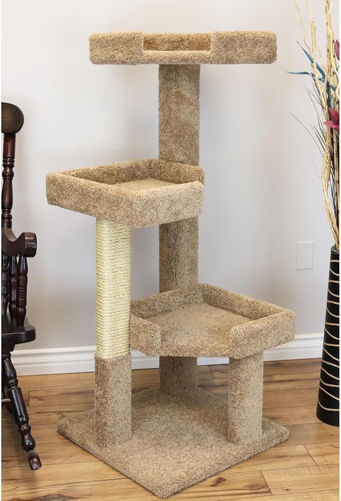 Island Interiors 51" Solid Wood Large Cat Tree 51" H x 28" W x 24" D Sturdy Solid Wood Cat Tree with Multiple Perches and Sisal Posts for Scratching