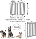 ZJSF Foldable Freestanding Indoor Dog Gate for House Wood Long Pet Gates Dog Fence for Stairs Puppy Gates for Hallways, Puppy Gate,Support Feet Included, Grey, 32 "Height-2 Panels