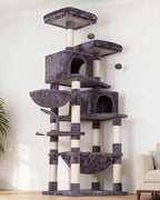 Heybly Cat Tree, 70 inches Tall Cat Tower Condo with Toy for Indoor Large Cats, Cat House Furniture with Padded Plush Perch, Cozy Hammock and Sisal Scratching Posts, Smoky Gray HCT032G