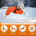 BRKURLEG Small Dog Winter Coat with Harness Built in, Orange Winter Dogs Jackets, Fullbody Dog Coat, Dogs Snowsuits Reflective Windproof Cold Weather Coats, Pet Warm Fleece Coats, XL