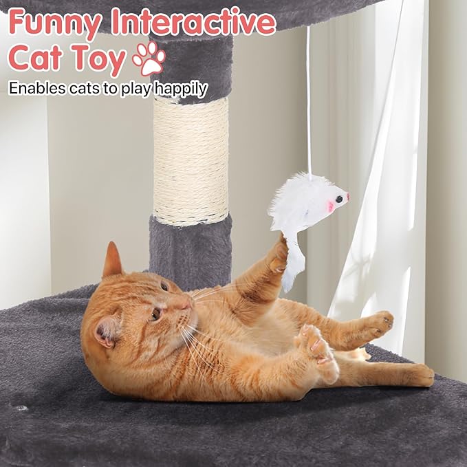Cat Tree, 36 Inches Indoor Cat Tree Tower Condo, Natural Sisal Cat Scratching Post with Cozy Bed, Small Cats Tree for Kittens, Soft Perch & Cute Toys, Light Gray