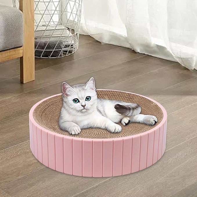 Round Cat Scratcher Durable 31Cmx31Cmx6cm Sofa Protector Detachable Nest Bed Cat Scratching Board Bed Scratch Board for Rest Kitty Kitten, Pink