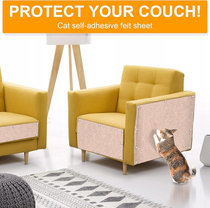 Large Cat Scratching Mat, 118"x15.8" Self-Adhesive Cat Scratch Furniture Protector, Trimmable DIY Cat Wall Climbing Carpet, Cat Couch Protector, Cat Scratching Pad Replacement (Khaki, 30 Nails)
