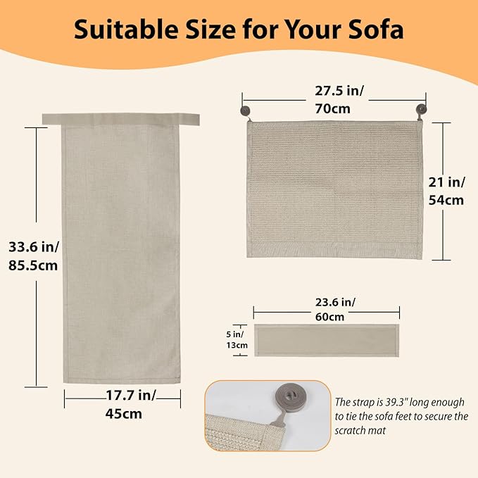 Couch Protector from Cat Claws - Color Matched Cat Scratch Pad for Both Side Arm,Couch Cover for Cats with Expanded Coverage Sisal Area, Universal Fit and No Left/Right Needed (Beige)