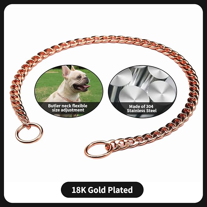 Stainless Steel P Chock Metal Chain -JYHY Dog Necklace Collars Walking Training Pet Supplies for Small Medium Large Dogs (24" (Fits Neck 20" to 22"), Rose Gold)