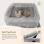 Globlazer Cat Tower for Multiple Indoor Cats, 52 inch Heavy Duty Cat Tree with 3 Condos, Plush Cat Condo with Scratch Posts and Pad for Adult Cats Kitten, Padded Perch, Basket Bed, F52B, Light Grey