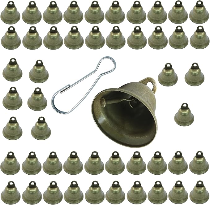 20pcs Vintage Bronze Jingle Bells with Spring Hooks - Mini Craft Bells for Christmas Decor, Dog Potty Training, Wind Chimes, Wedding Door & DIY Crafts (1.5 X 1.7 Inch)