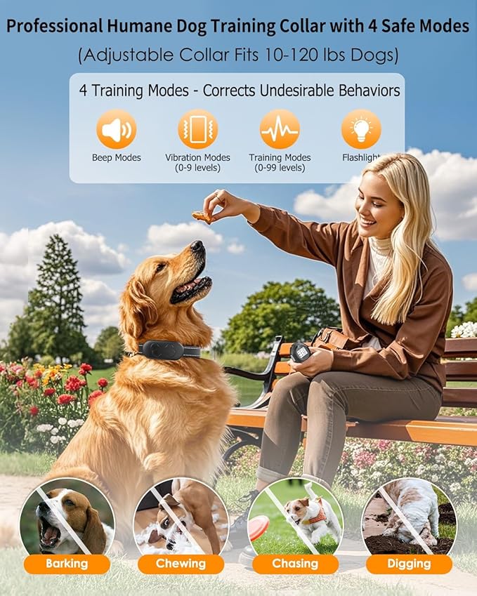 Dog Shock Collar with Remote Control for Dogs 10–120lbs, IPX7 Waterproof Dog Training Collar with Security Lock, 4 Safe Training Modes, Rechargeable Long Battery Life for Small Medium Large Dogs Gray
