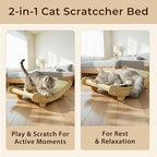 2-in-1 Natural Sisal Cat Scratcher Bed for Indoor Cats – Large Wooden Hammock Lounge Furniture with Solid Oak Frame, Easy Assembly for Large Cats Resting & Scratching