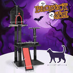 Outvita Gothic 53" Cat Tree with Coffin Bed, Large Cat Tower with Spacious Cat Condo, Scratching Posts, Spider Hanging Toys, Scratching Board, Multi-Level Cat Activities Furniture, Red & Black