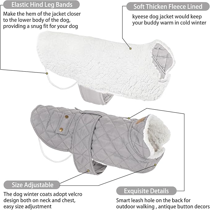 KYEESE Dog Coat Waterproof Dogs Jacket with Fleece Lined Soft Pet Sweater for Cold Weather Warm Pet Winter Puffer Coat with Leash Hole Thick Pets Clothes with Pocket Windproof Dog Coats for Small Dogs