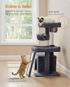 Feandrea Cat Tree, Cat Tower Condo with Scratching Posts and Ramp, 2 Large Perches, Cave, Basket, 33.8 Inches Tall, Dark Gray UPCT013GS02S