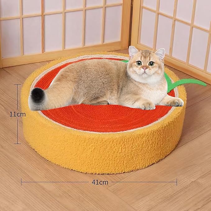 Orange Round Cat Bed - Fruit Shaped Sisal Wear-Resistant Scratcher
