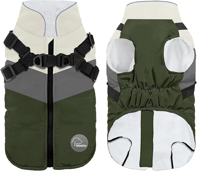 Warm Dog Winter Coat,Waterproof Dog Jacket with Built-in Harnes (Green, 2XL)