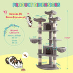 SHA CERLIN 73" Space-Saving Cat Tree/Multi-Level Tall Cat Tower with Perches/Scratching Posts/Condo & Hanging Baskets/Modern Fan-Shaped Design for Indoor Kitties/Pet Activity House/Grey