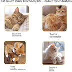 Cat Scratch Puzzle Enrichment Box, Nail File Stress Free Alternative to Clippers and Grinders, with 6 Bell Balls and Cats Funny Stick, Cat Nail File Enrichment Box for Cats (Beige_with Springs)