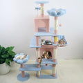 71 inch Flower Cat Tree, Multi-Level Cat Tower with Large Condo Removable Flower Cushion and Hammock, Tall Cat Tree for Indoor Large Cats Climbing, Scratching, and Play (Blue)